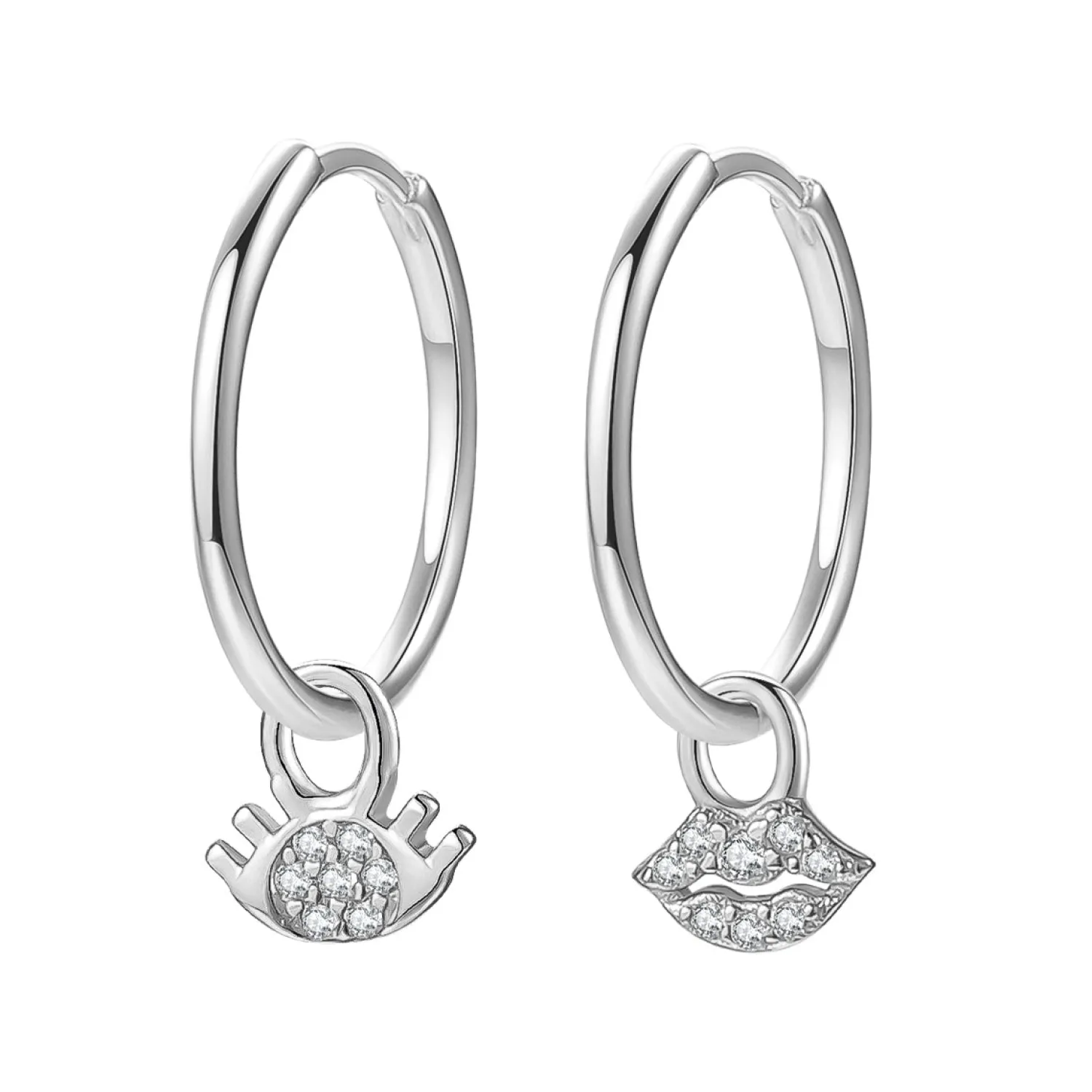 Creolen | Hey Happiness Augen und Lippen Charm Creolen aus Sterlingsilber Silver