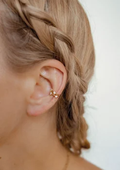 Ear Cuffs | Ohrstecker | Hey Happiness Band Ear Cuff Ohrring mit Zirkoniasteinen Sterlingsilber in Gold