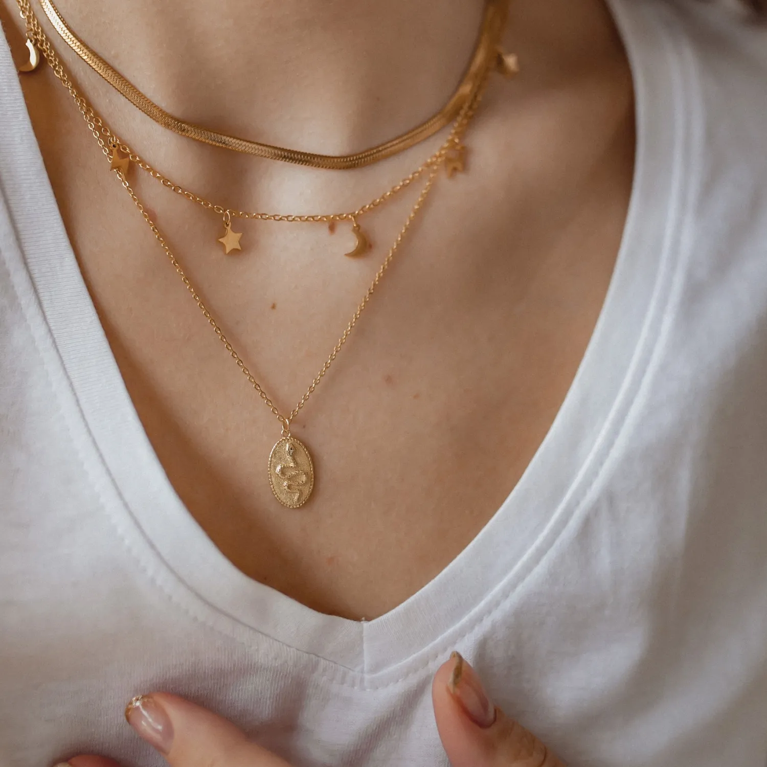Filigrane Ketten | Hey Happiness Blitz Stern Mond Kette Gold