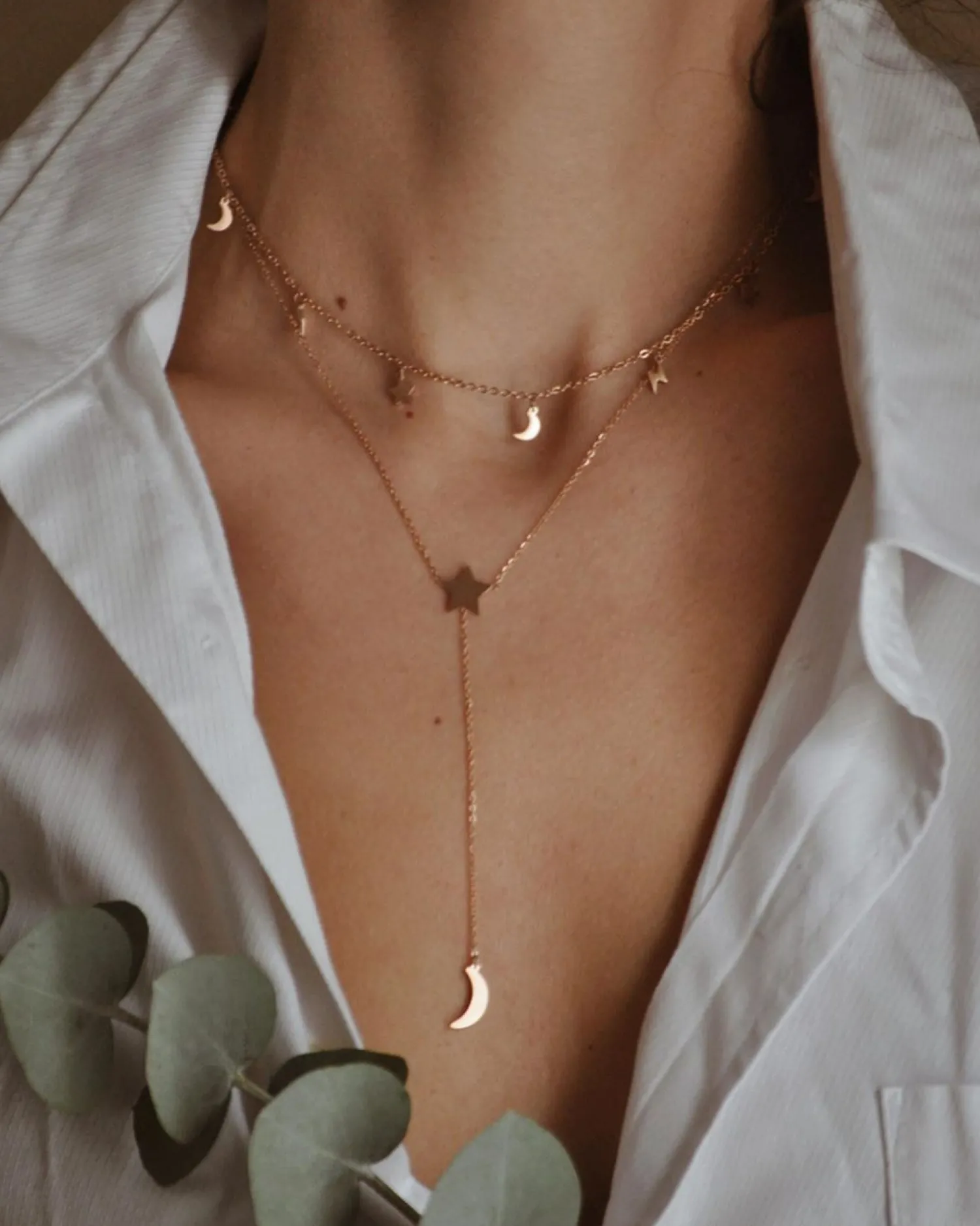 Filigrane Ketten | Hey Happiness Blitz Stern Mond Kette Gold