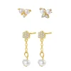 Earring Stack Sets | Ohrstecker | Hey Happiness Blume & Perle Ohrringe Set aus Sterlingsilber