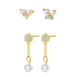 Earring Stack Sets | Ohrstecker | Hey Happiness Blume & Perle Ohrringe Set aus Sterlingsilber