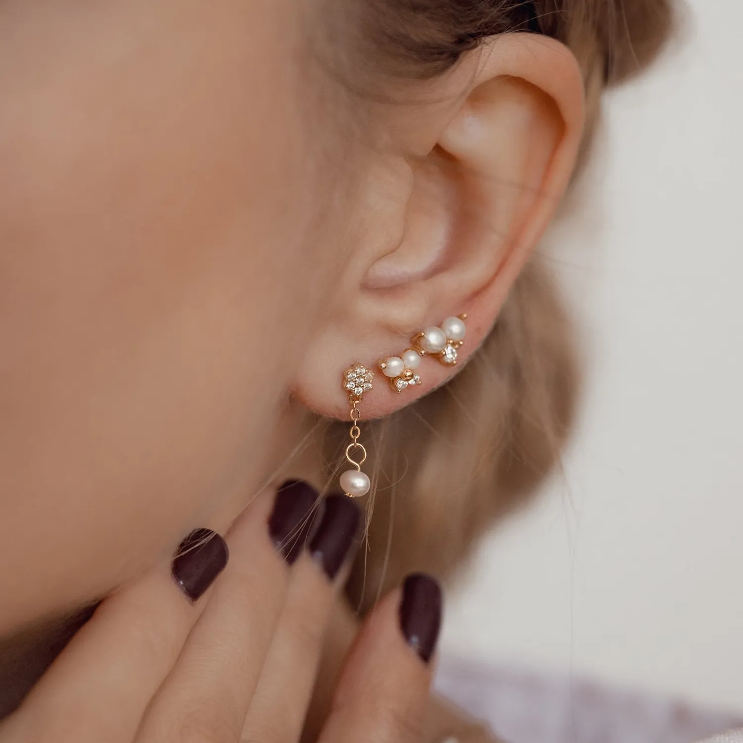 Earring Stack Sets | Ohrstecker | Hey Happiness Blume & Perle Ohrringe Set aus Sterlingsilber