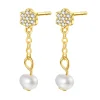Ohrstecker | Perlenohrringe | Hey Happiness Blume und Perle Ohrringe Silber 925 Hängend