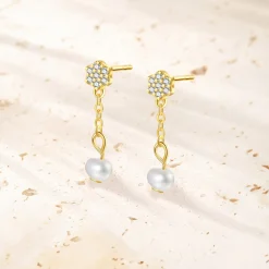 Ohrstecker | Perlenohrringe | Hey Happiness Blume und Perle Ohrringe Silber 925 Hängend