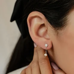 Ohrstecker | Perlenohrringe | Hey Happiness Blume und Perle Ohrringe Silber 925 Hängend