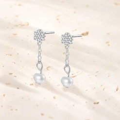 Ohrstecker | Perlenohrringe | Hey Happiness Blume und Perle Ohrringe Silber 925 Hängend