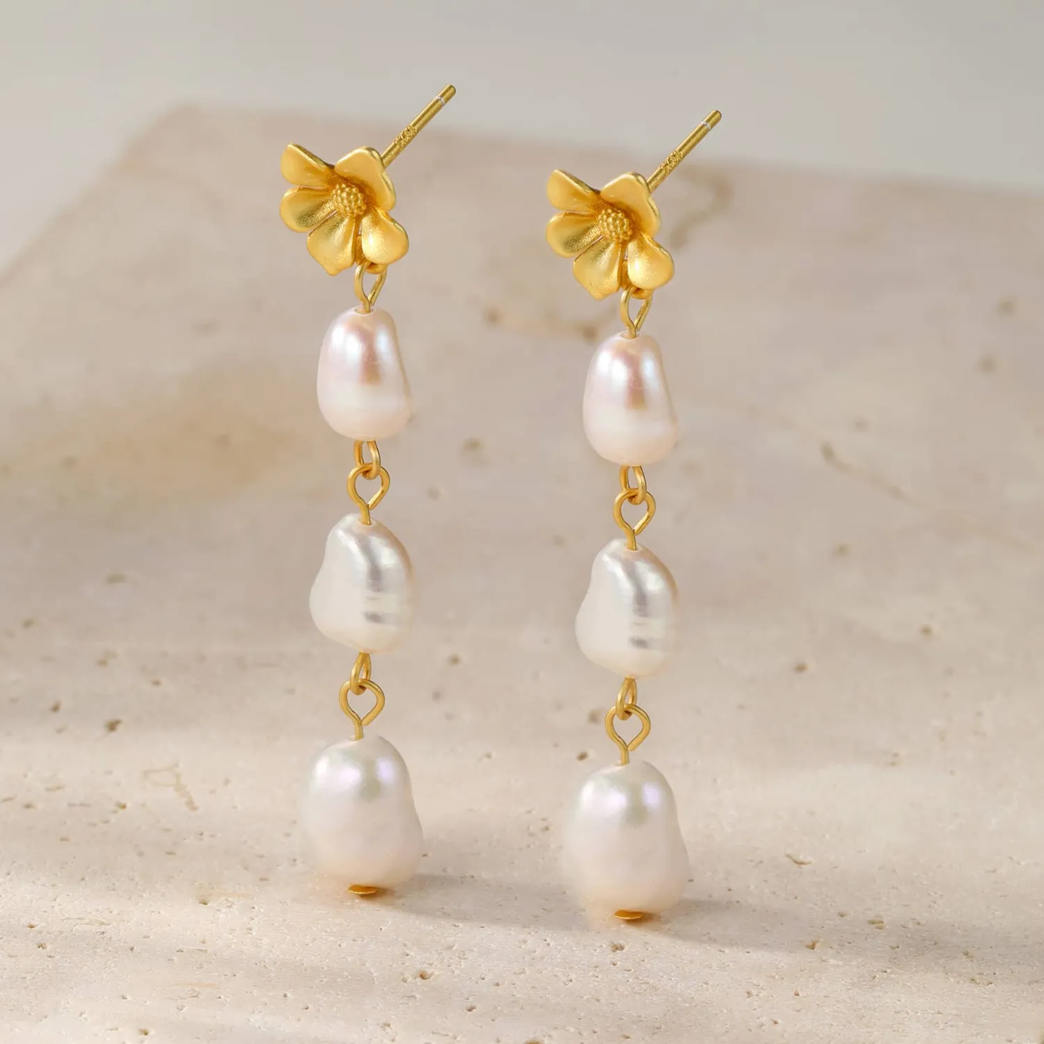 Perlenohrringe | Creolen | Hey Happiness Blume und Perle Tropfen Ohrringe aus Sterlingsilber