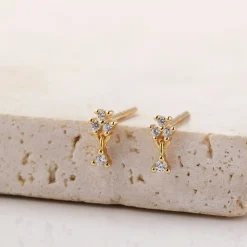 Ohrstecker | Hey Happiness Blumen Tropfen-Ohrstecker aus Sterlingsilber in Gold