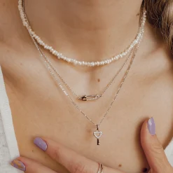 Choker Ketten | Perlenketten | Hey Happiness Choker Perlenkette mit Herz Verschluss Silver