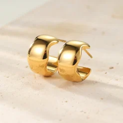 Creolen | Hey Happiness Chubby Wellen Creolen aus Edelstahl Gold