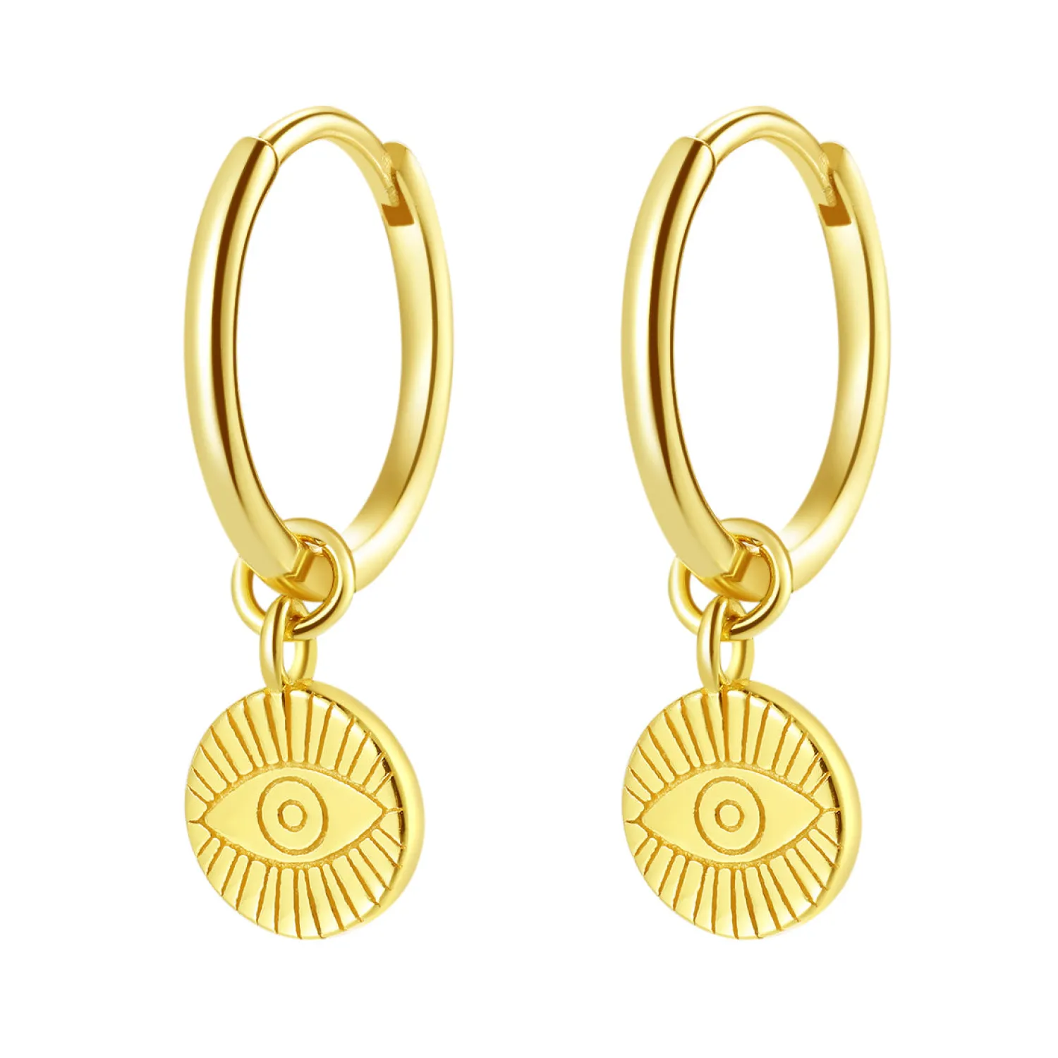 Creolen | Hey Happiness Creolen Evil Eye Anhänger Sterlingsilber in Gold