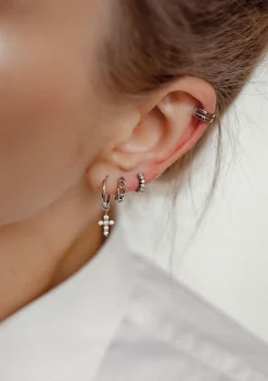 Creolen | Hey Happiness Creolen Kreuz Anhänger Sterlingsilber Silver
