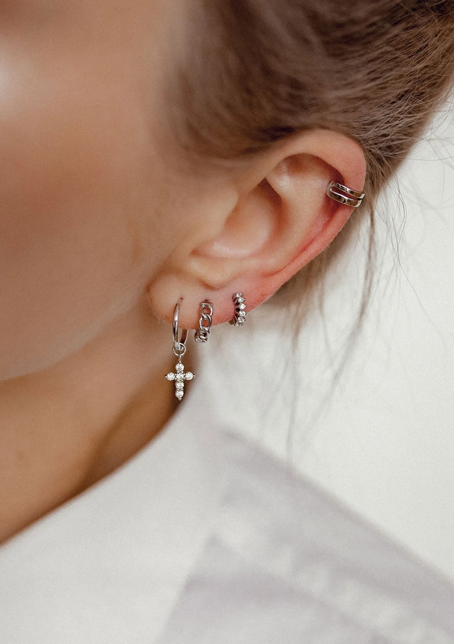 Creolen | Hey Happiness Creolen Kreuz Anhänger Sterlingsilber Silver