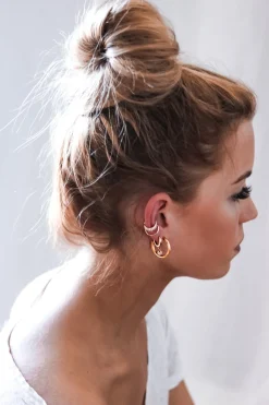 Creolen | Hey Happiness Creolen Strukturierter Kreis Anhänger in Rosegold Rose Gold