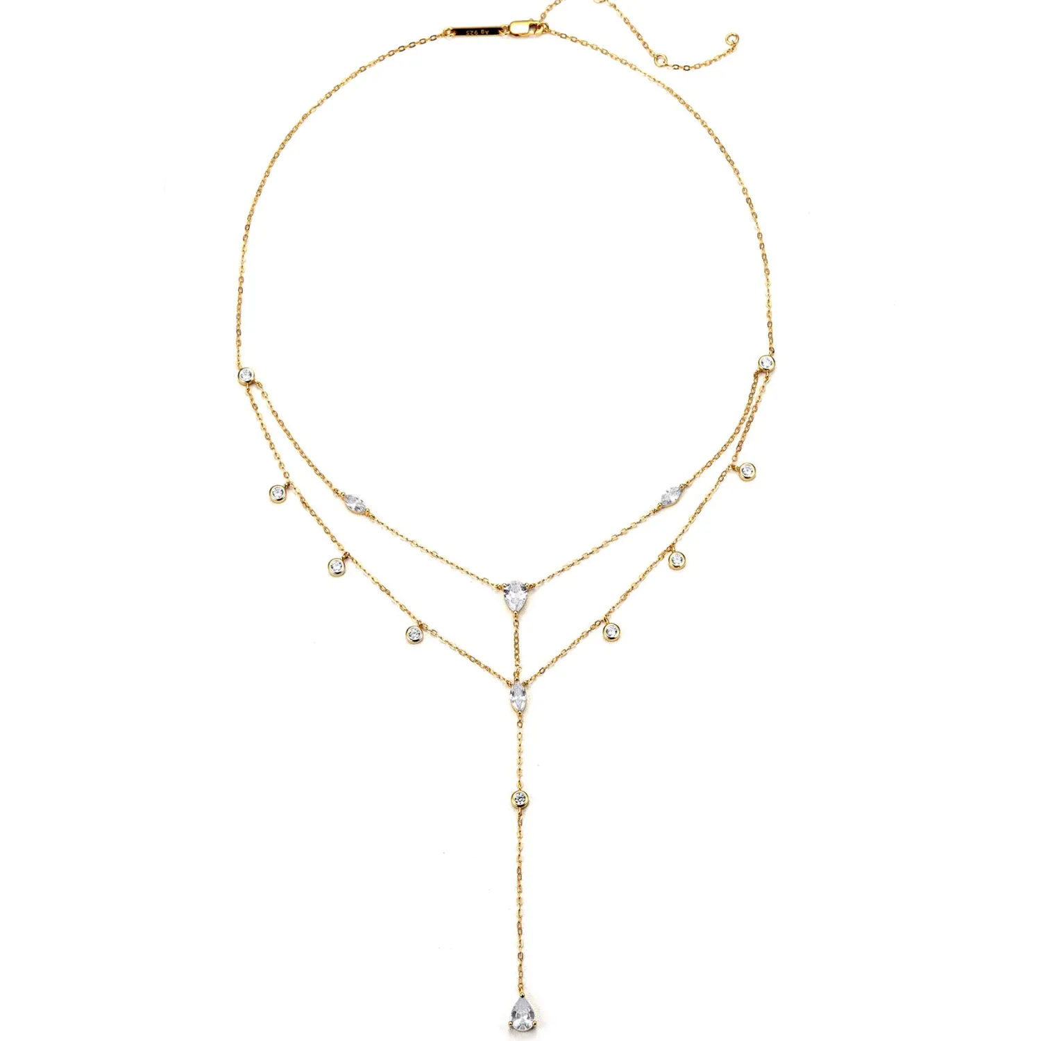 Filigrane Ketten | Hey Happiness Dazzle Double Chain Y Necklace Sterling Silver
