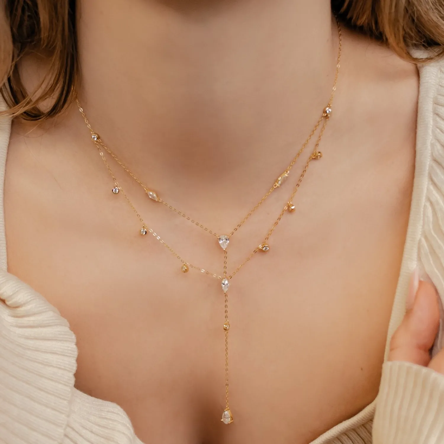 Filigrane Ketten | Hey Happiness Dazzle Double Chain Y Necklace Sterling Silver