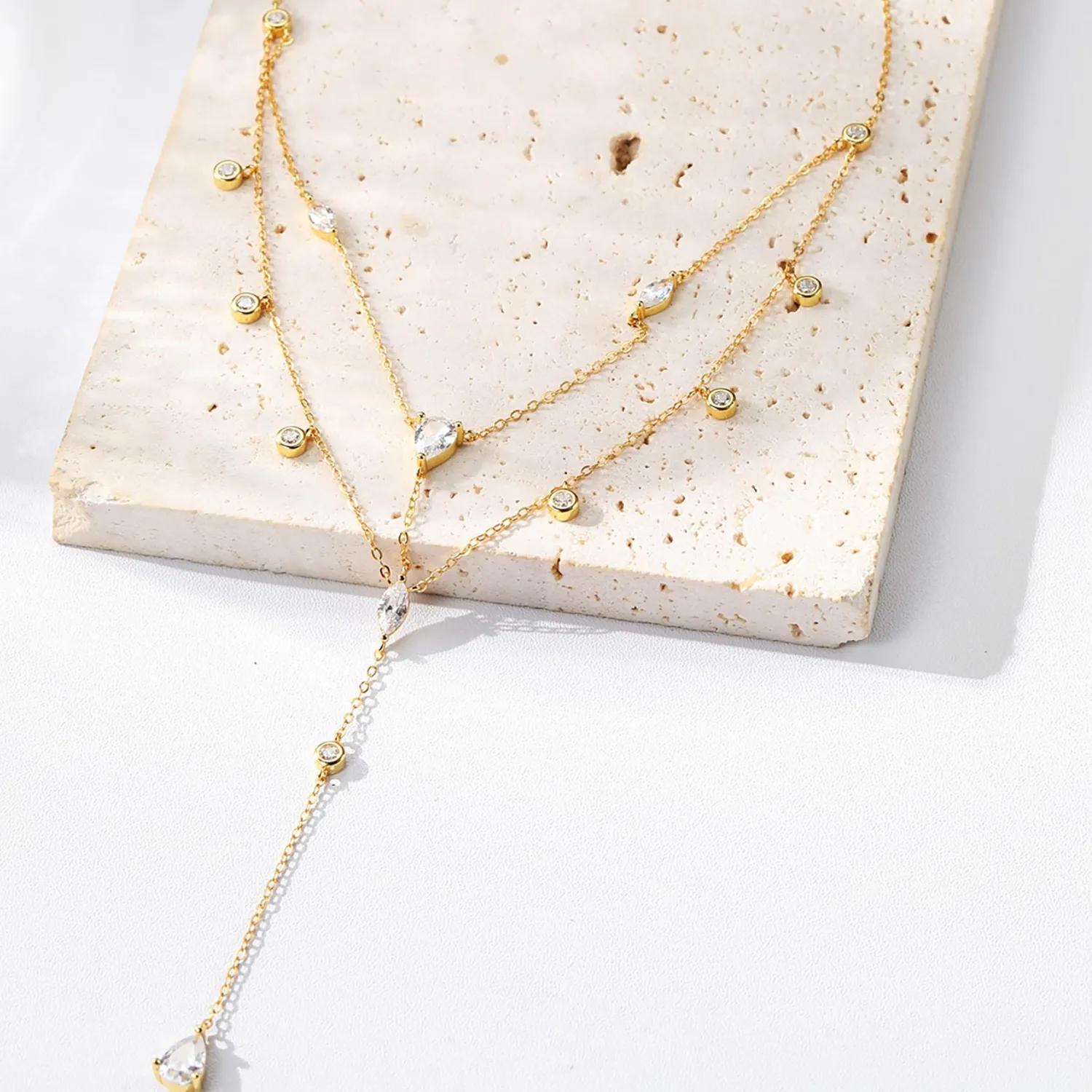 Filigrane Ketten | Hey Happiness Dazzle Double Chain Y Necklace Sterling Silver