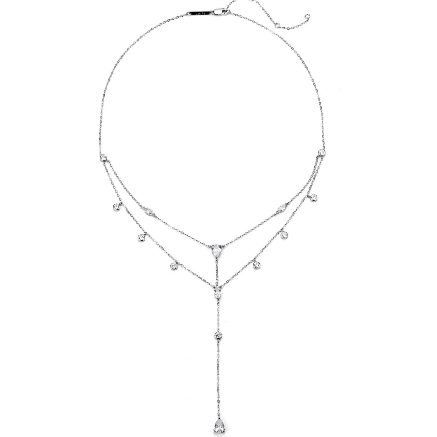 Filigrane Ketten | Hey Happiness Dazzle Double Chain Y Necklace Sterling Silver
