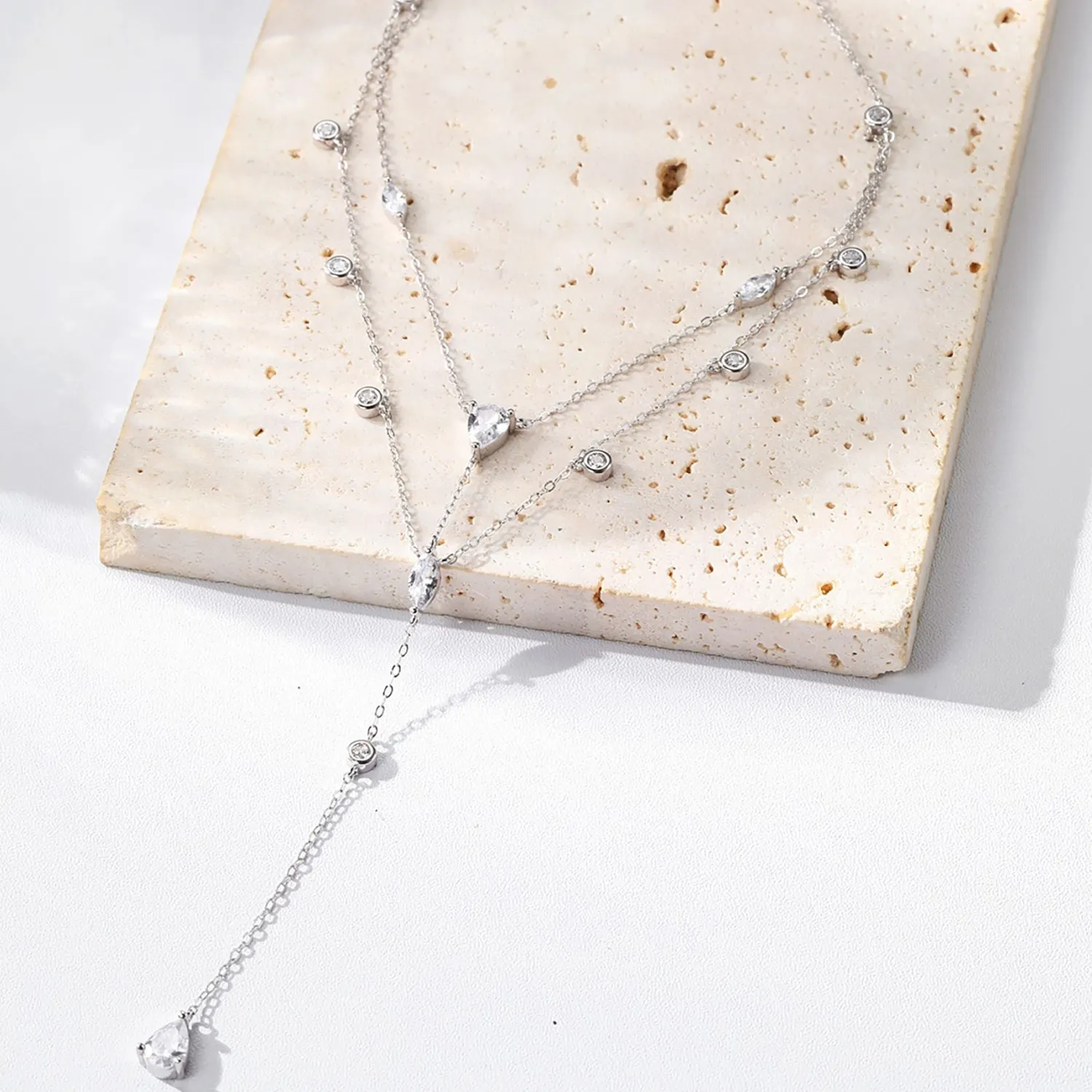 Filigrane Ketten | Hey Happiness Dazzle Double Chain Y Necklace Sterling Silver