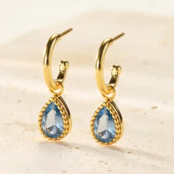 Creolen | Hey Happiness Dezember Blauer Topas Geburtsstein Creolen Sterlingsilber