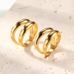 Auffällige Ringe | Hey Happiness Doppel Kurvenring aus Edelstahl Gold
