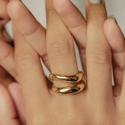 Auffällige Ringe | Hey Happiness Doppel Kurvenring aus Edelstahl Gold