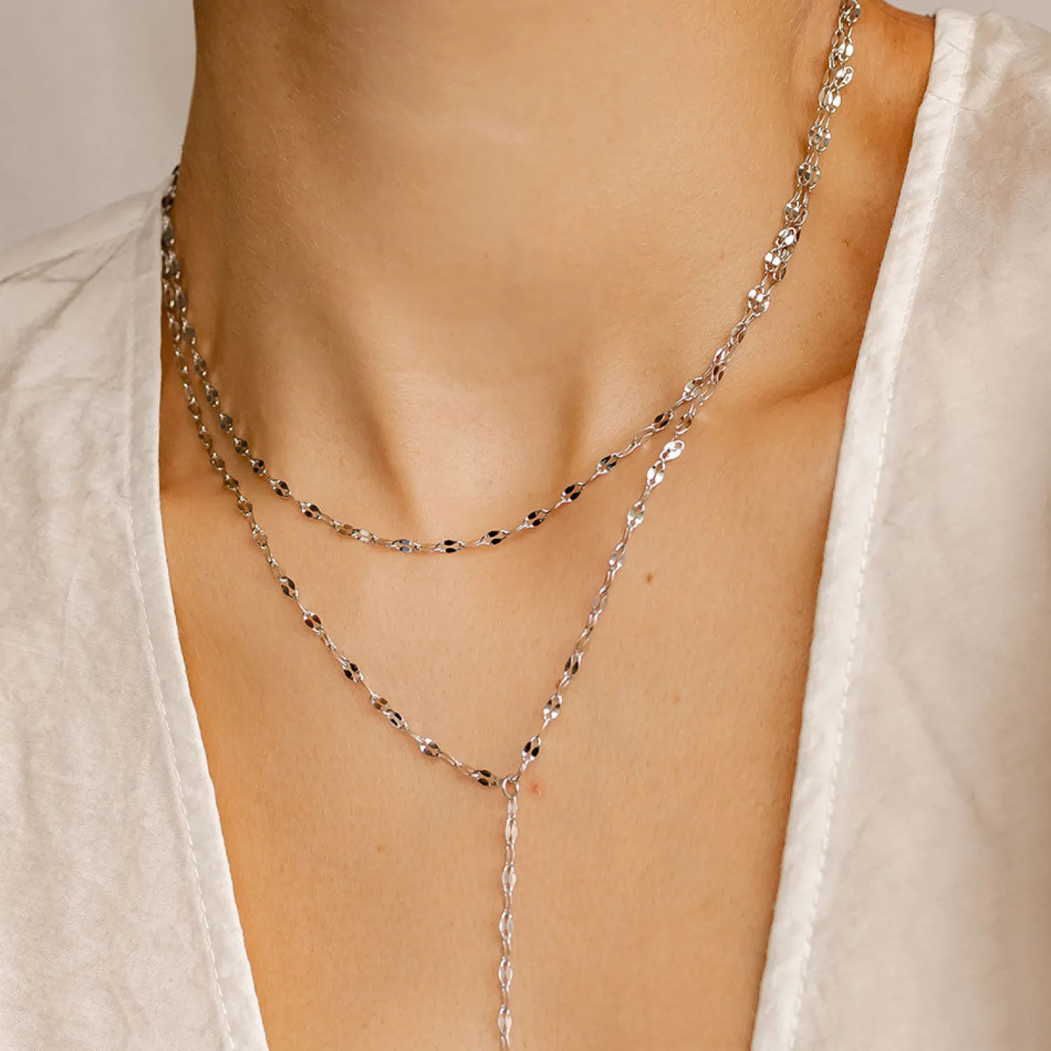 Lariat Necklaces | Filigrane Ketten | Hey Happiness Doppelreihige Y Kette in Silberfarbe Silver