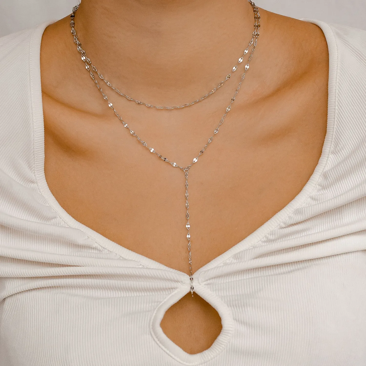Lariat Necklaces | Filigrane Ketten | Hey Happiness Doppelreihige Y Kette in Silberfarbe Silver