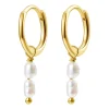 Perlenohrringe | Creolen | Hey Happiness Doppelte Perlen Charm Creolen Sterlingsilber in Goldfarbe