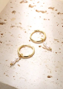 Perlenohrringe | Creolen | Hey Happiness Doppelte Perlen Charm Creolen Sterlingsilber in Goldfarbe