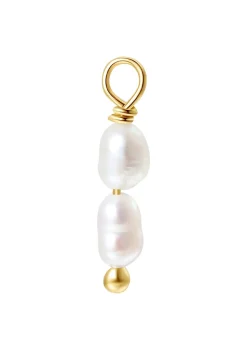 Perlenohrringe | Creolen | Hey Happiness Doppelte Perlen Charm Creolen Sterlingsilber in Goldfarbe