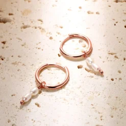 Perlenohrringe | Creolen | Hey Happiness Doppelte Perlen Charm Creolen Sterlingsilber in Goldfarbe