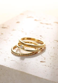 Auffällige Ringe | Hey Happiness 3er Set Strukturierte Ringe Sterlingsilber in Gold