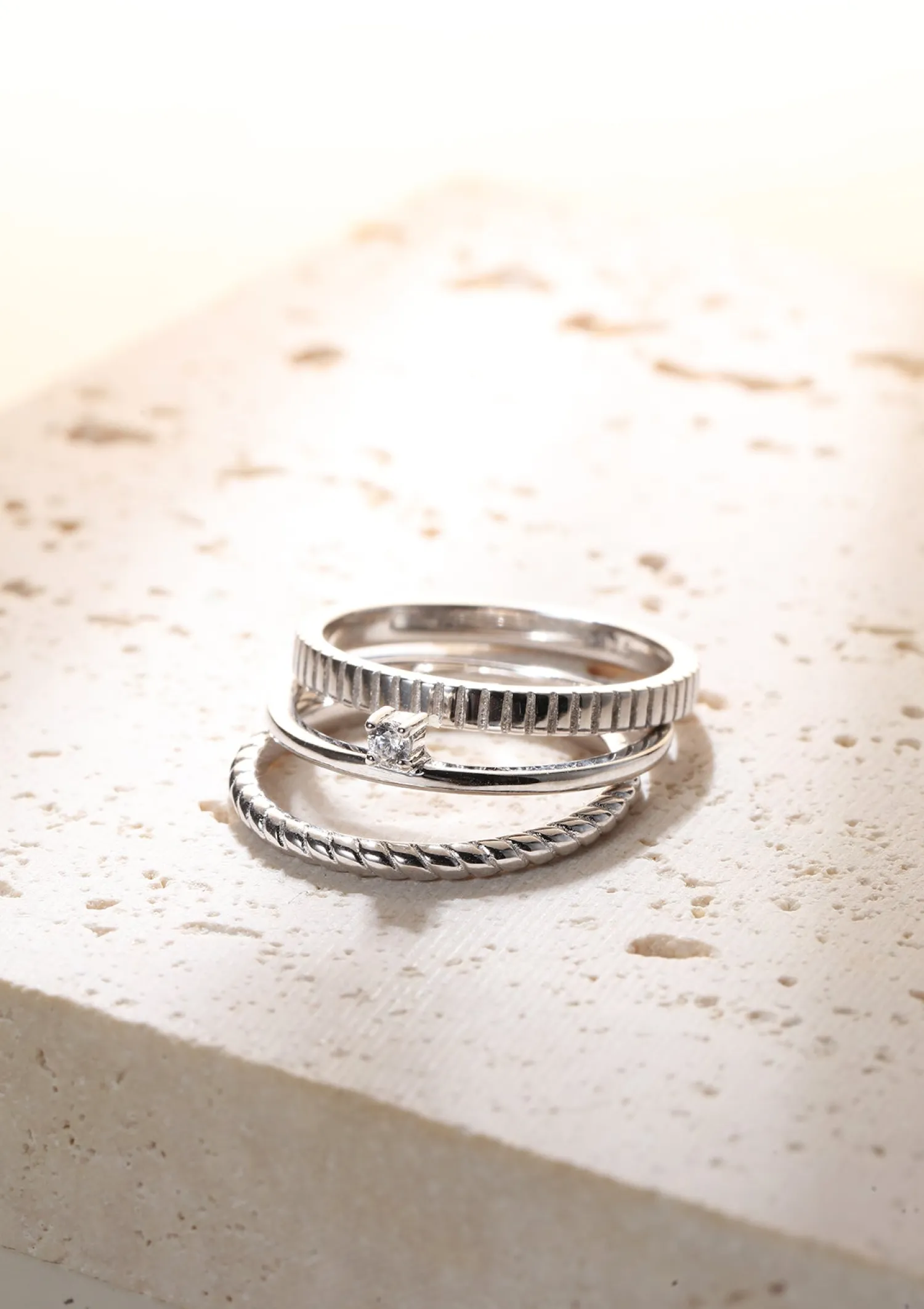 Schlichte Ringe | Hey Happiness 3er Set Strukturierte Ringe Sterlingsilber Silver
