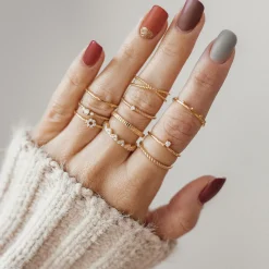 Auffällige Ringe | Hey Happiness 3er Set Strukturierte Ringe Sterlingsilber in Gold