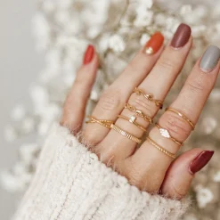 Auffällige Ringe | Hey Happiness 3er Set Strukturierte Ringe Sterlingsilber in Gold