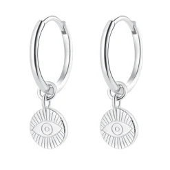 Creolen | Hey Happiness Evil Eye Charm Hoop Earrings Sterling Silver