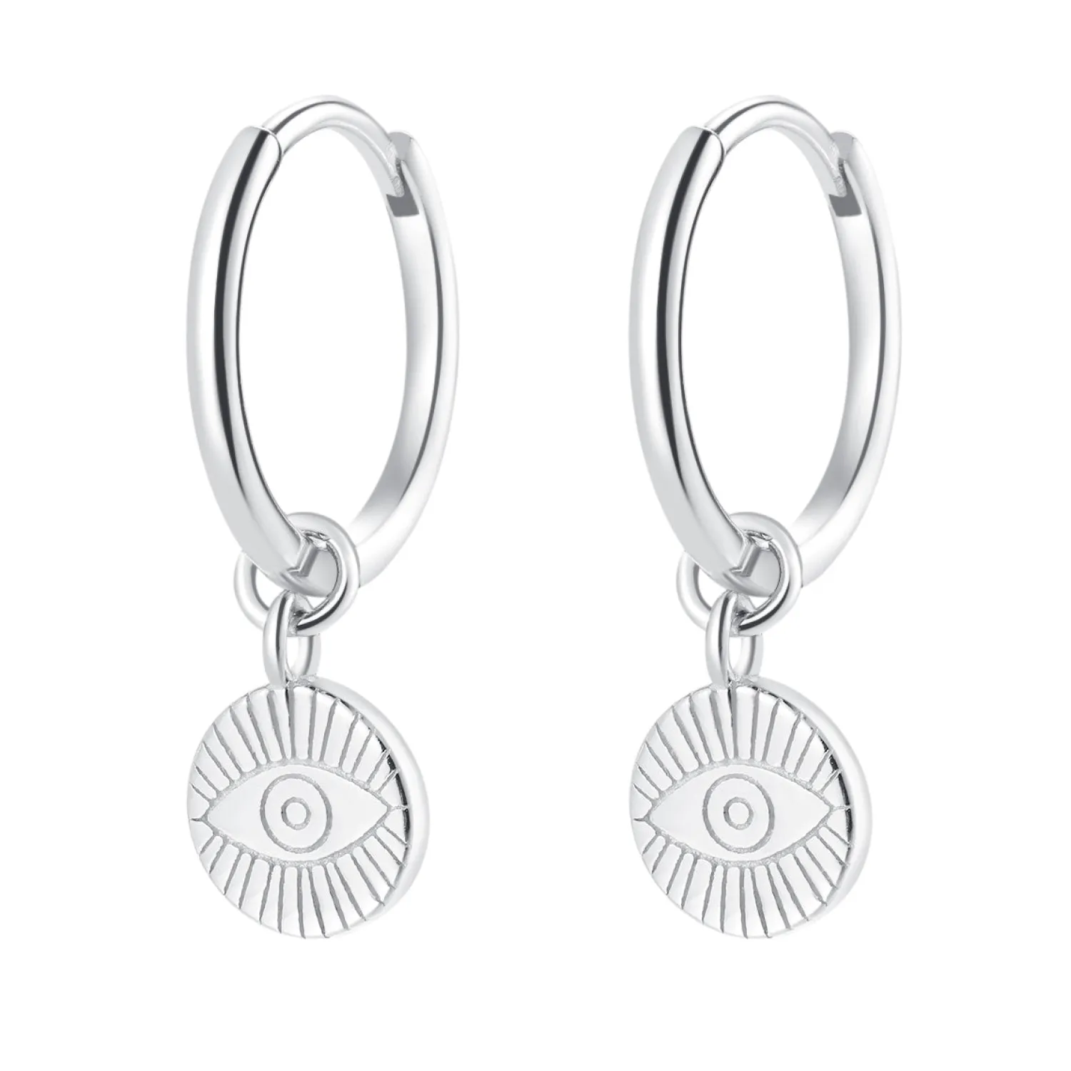 Creolen | Hey Happiness Evil Eye Charm Hoop Earrings Sterling Silver