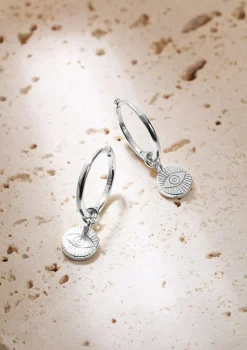 Creolen | Hey Happiness Evil Eye Charm Hoop Earrings Sterling Silver