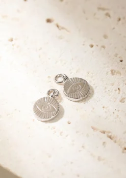 Creolen | Hey Happiness Evil Eye Charm Hoop Earrings Sterling Silver