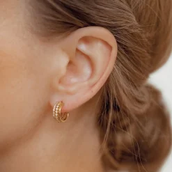 Creolen | Hey Happiness Fächerförmige Drei Bänder Creolen mit Schmucksteinen Sterlingsilber in Gold