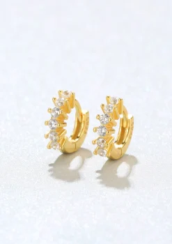 Ohrstecker | Hey Happiness Fächerförmige Helix Ohrringe mit Strasssteinen Sterlingsilber in Gold