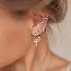 Ohrstecker | Hey Happiness Fächerförmige Helix Ohrringe mit Strasssteinen Sterlingsilber Silver