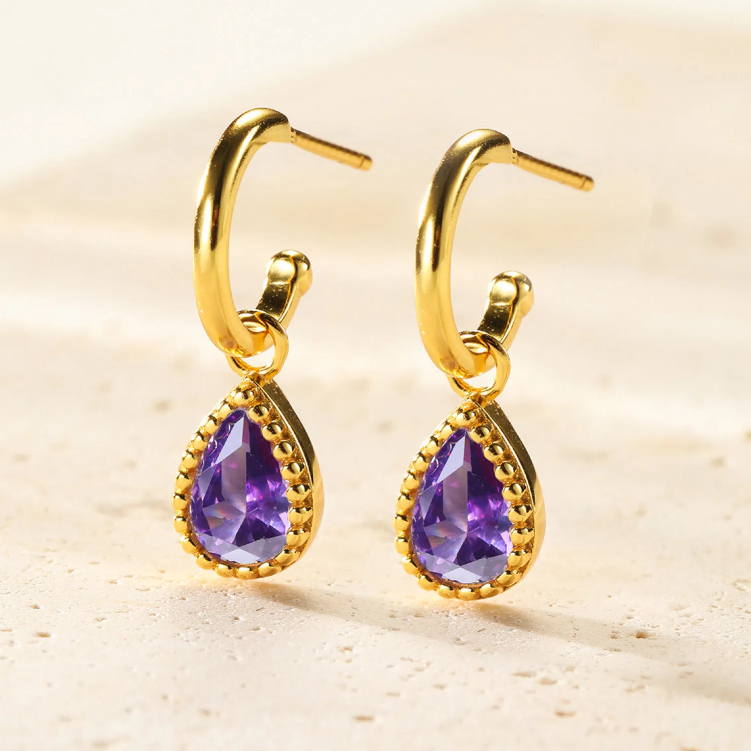 Creolen | Hey Happiness Februar Amethyst Geburtsstein Creolen Sterlingsilber