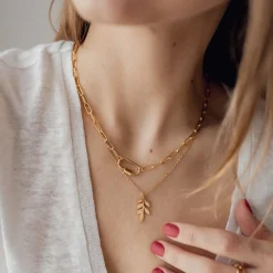 Filigrane Ketten | Hey Happiness Feine Kette mit Blatt Anhänger in farbe Gold