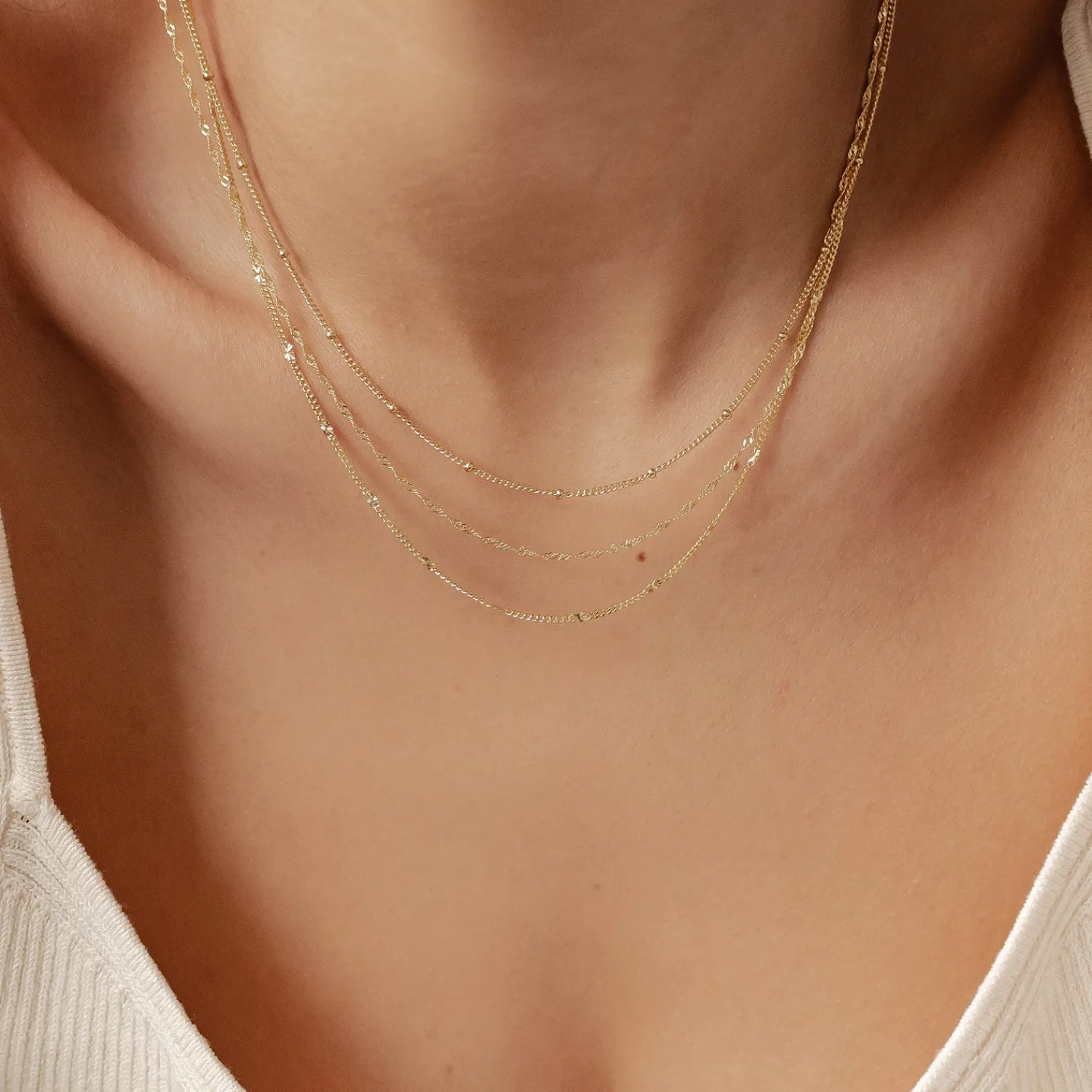 Necklace Sets | Hey Happiness Filigrane Ketten Set Goldplattiertes Sterlingsilber