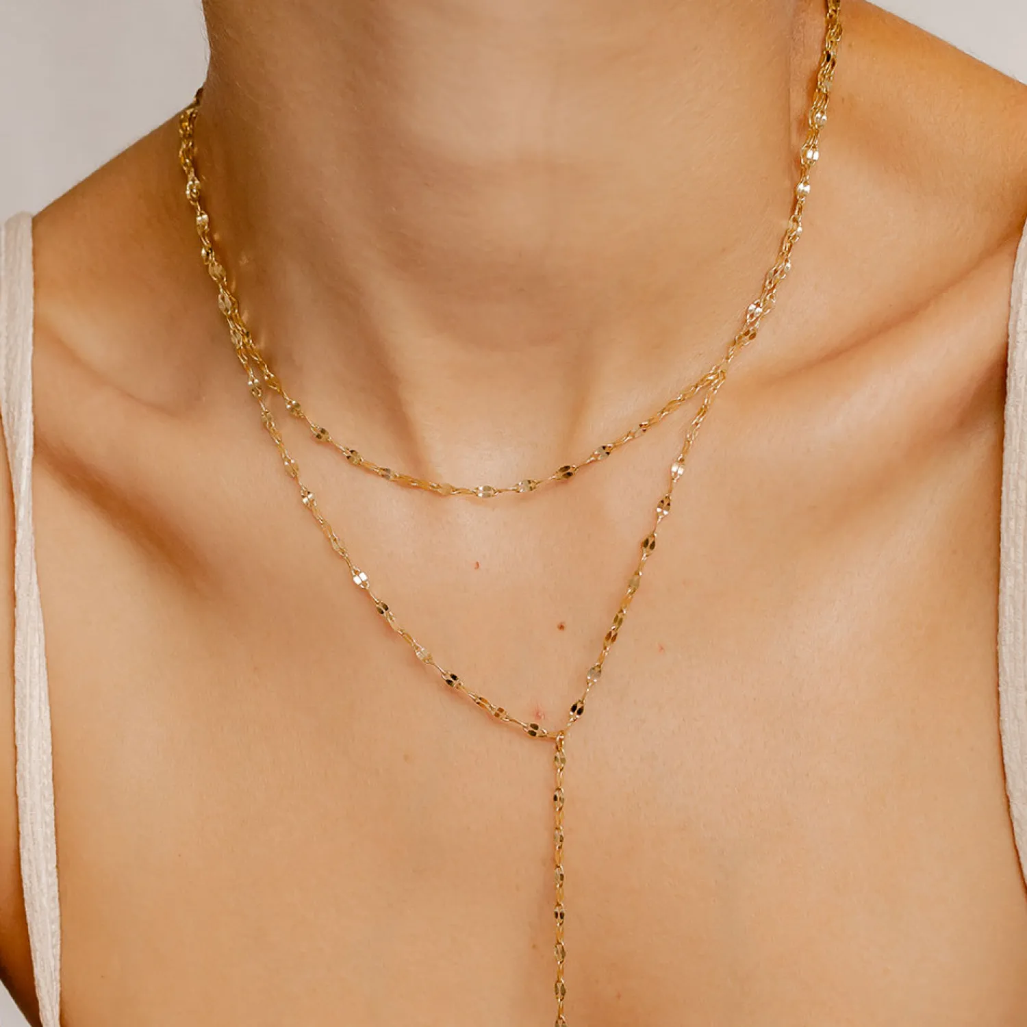 Lariat Necklaces | Filigrane Ketten | Hey Happiness Filigrane Y Kette im Rolokette-Design in Gold
