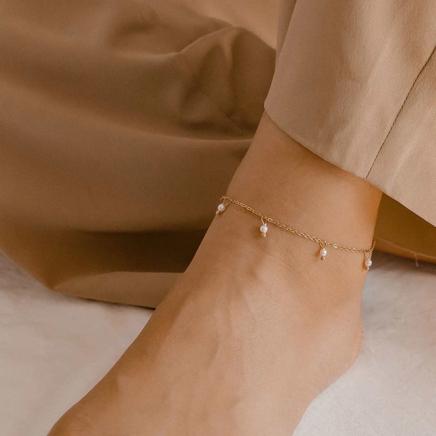 Fußkettchen | Hey Happiness Fußkette mit Perlen Cinque Gold