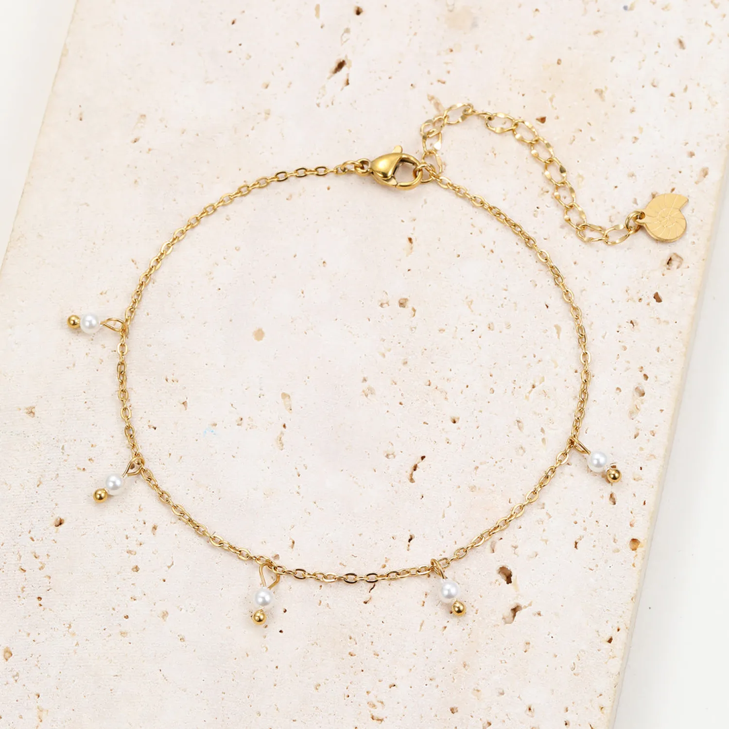 Fußkettchen | Hey Happiness Fußkette mit Perlen Cinque Gold